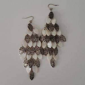 Large Metal & Shell Chandelier Earrings